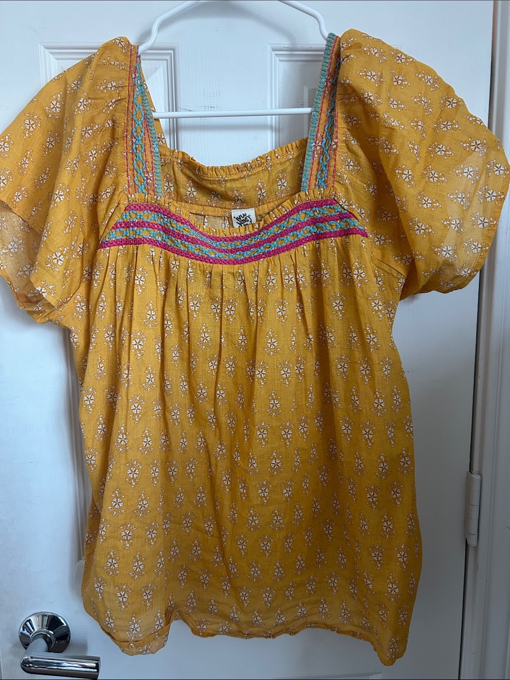 ivy jane Mustard Floral Peasant Blouse with Multicolor Embroidery
